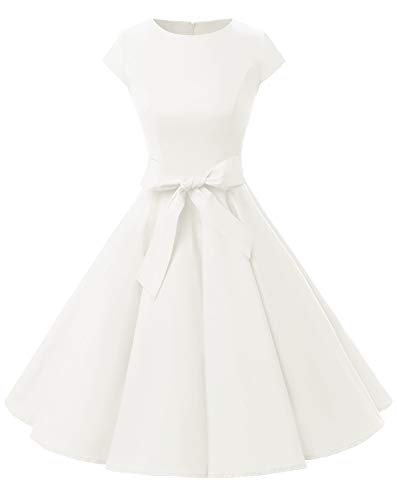 Dressystar-Kleid „Audrey-Hepburn“, klassisches Retrodesign, im Stil der 50er- und 60er Jahre ohne Ärmel Gr. XXL, weiß