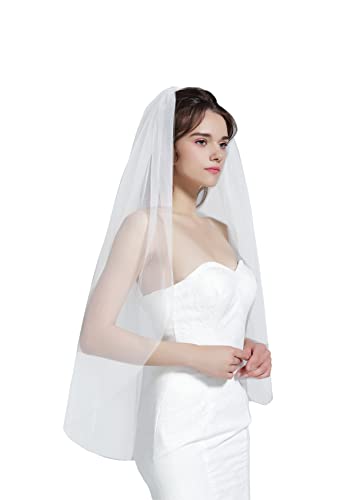 Schleier Brautschleier FEIN 1 Lage mit Kamm Strass Hochzeit Braut Weiß Ivory 80 