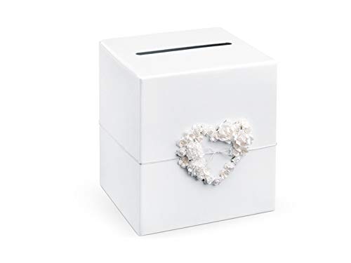Party Deco Gastgeschenk, Hochzeitsbox mit Rosenherz - 24 x 24 x 24 cm - Geschenkbox, Geldbox, Kartenbox, Geschenkkartenbox für Hochzeitsempfänge, Geburtstage, Braut- oder Babypartys - Weiß