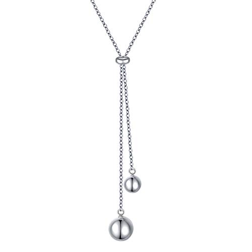 Muttertagsgeschenk Lange Kette Schmuck Flyow S925 Sterling Silber Lariat Verstellbar Y Halskette mit Anhänger für Frauen und Mädchen (Ball)