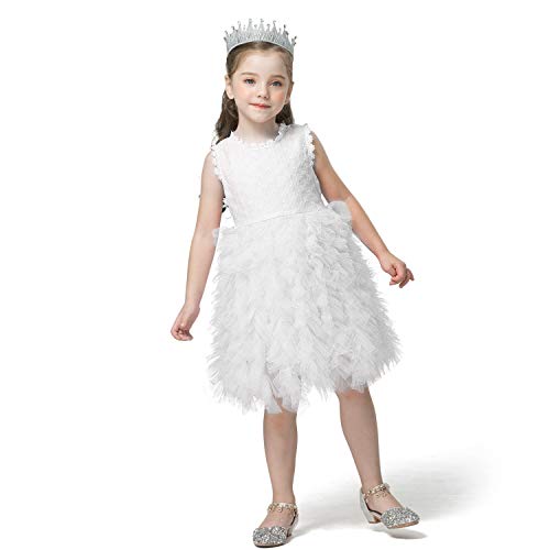 NNJXD Kleine Mädchen Prinzessin Tutu Party Blumenkleid Ärmellose Mädchen Weste Kleidergröße (110) 3-4 Jahre Weiß