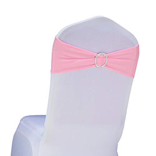 Lycra-Stuhlschärpen aus Stretch-Elastik mit Schnalle und Schleife, Polyester und Spandex, rose, 50PC