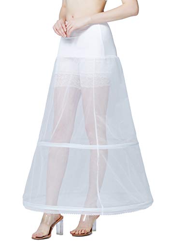 BEAUTELICATE Petticoat Unterröcke Reifrock Damen Rockabilly A Linie Lang für Hochzeit Brautkleid Abendlieid Weiß (Weiß - 2 Reifen,38-42)