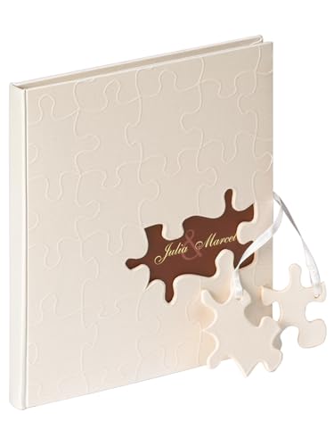 walther design Gästebuch weiss Leinen mit Ausstanzung und Prägung, Hochzeit Puzzle GB-173