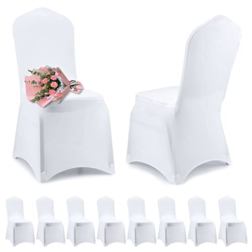Stuhlhussen,10 Stück weiße Stuhlhussen für Esszimmerstühle,Stuhlhussen Weiß,Stuhlbezug Hochzeit,Spandex Stuhlhussen ,Stretch Stuhlhussen fur Hochzeitsfeier,Jubiläumsfeier, Heimdekoration(Weiß)