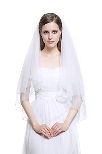 Brautschleier mit Kamm Satinkante Hochzeit Braut 2 Schicht 60 cm und 80 cm 