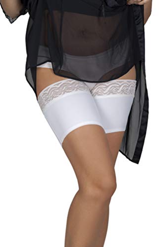 flirtyna Oberschenkelschoner, Schutz gegen Oberschenkelnreibung, Elastische Oberschenkelbänder (56-58 cm Beinumfang, Weiss-lino)