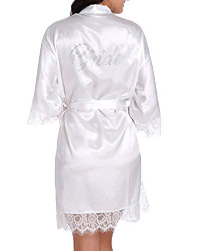 WPFING Hochzeits Roben für Brautpart Polyester Spitze Braut Nnachthemd Weiß Frauen Roben Medium