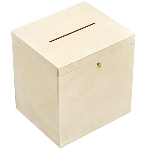 Creative Deco Holzkiste mit Deckel Kartenbox Hochzeit | 29 x 25 x 30 cm | Geldgeschenke Holzbox mit Schlitz, Schloss und Schlüssel Geschenkkarten Box Geldbox Briefbox Kasten | Lagerung Spendenbox