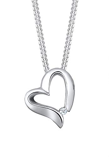 Elli Halskette Damen Herz Anhänger Geschwungen mit Diamant (0.015 ct.) in 925 Sterling Silber