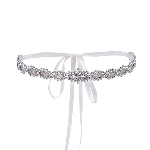YouLaPan Gürtel Braut Guertel Hochzeit Perlen Glitzergürtel für Abendkleid Strass Silber Damen Brautkleid (Elfenbein)