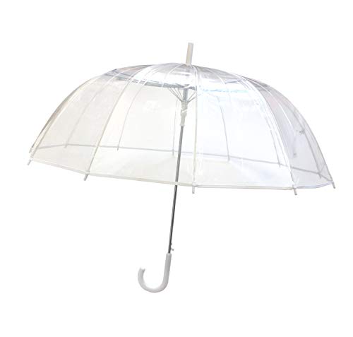SMATI Damen Regenschirme Transparent Hochzeit/Durchsichtig Glockenschirm mit 12 Speichen Fiberglas/Satin BEZUG - Großer Hochzeitsschirm für 2 XXL VollAutomatik (Weiß)