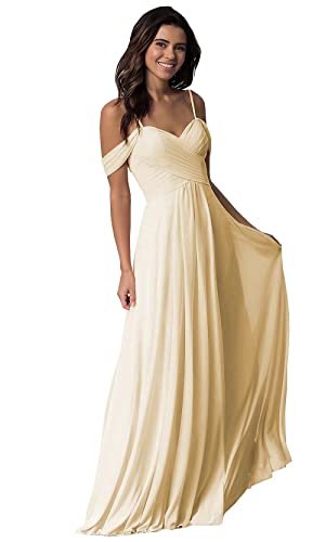 Damen V-Ausschnitt Abendkleid A-Linie Chiffon Off Shoulder Brautjungfernkleid Elegant Lange Partykleider