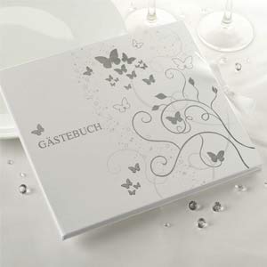 Silber Schmetterlings-Hochzeits-Gästebuch