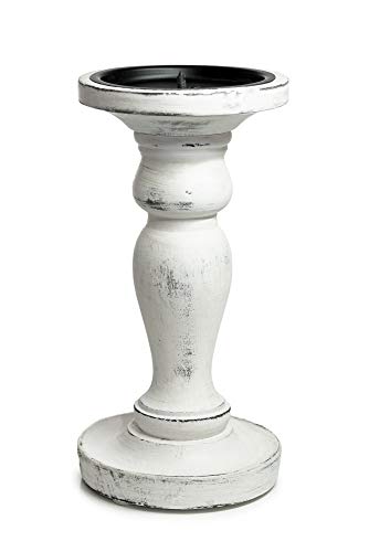 Pushpanjali Kerzenständer Vintage weiß aus Holz Säule Shabby-Chic Look rustikal Dekoration Fair Trade (20cm)