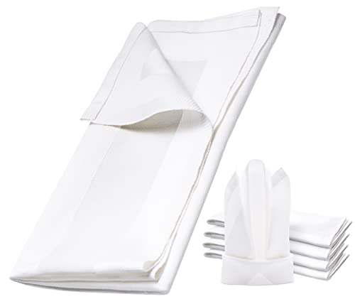 Damast Tischdecke Größe wählbar - Serviette Gastro Edition Weiss 6 x Serviette 50 x 50 cm mit Atlaskante Mundserviette aus 100% Baumwolle