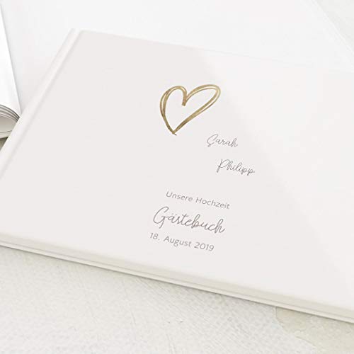 sendmoments Gästebuch für Hochzeit, Hearts, personalisiert mit Ihrem Text, hochwertige Blanko-Innenseiten, 32 Seiten oder mehr, Hardcover-Buch, A4 Querformat - Symbole Herz