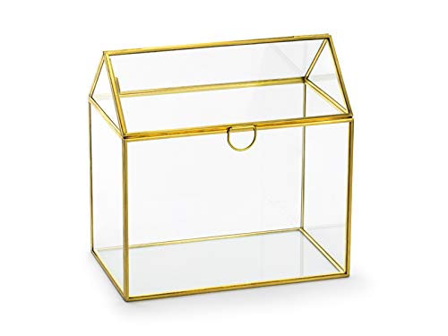 PartyDeco Glas-Umschlag-Box gold 13x21x21cm Hochzeit Geburtstag Taufe