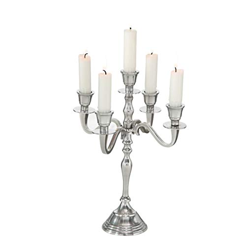 CasaJame Klassischer Metall Kerzenleuchter Kerzenständer 5-armig Tischleuchter H30cm Silber Aluminium