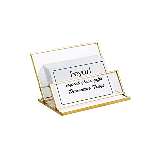 Feyarl Glas Visitenkartenhalter Aufbewahrung 50 Stück Visitenkarten Transparenter Visitenkartenständer für Schreibtisch Arbeitsplatte (Gold)