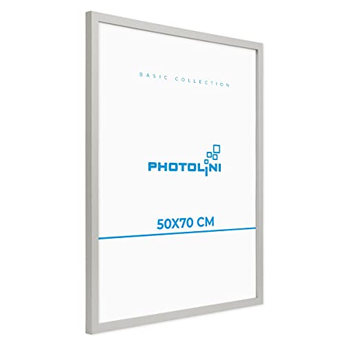 PHOTOLINI Poster-Bilderrahmen 50x70 cm Modern Silber aus MDF mit Acrylglas/Posterrahmen/Wechselrahmen