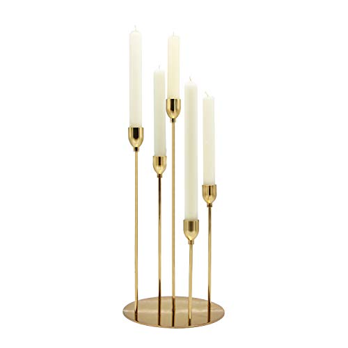 VINCIGANT Golden Kerzenhalter Stabkerze, 5 Arm Metall Kerzenständer Stabkerzen Gold, Verwendet Für Weihnachten Tischhochzeit Dekoration