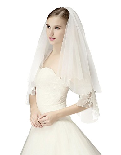 Brautschleier mit Kamm Satinkante Hochzeit Veil 2 Schicht lang 60cm & 80cm Weiß 
