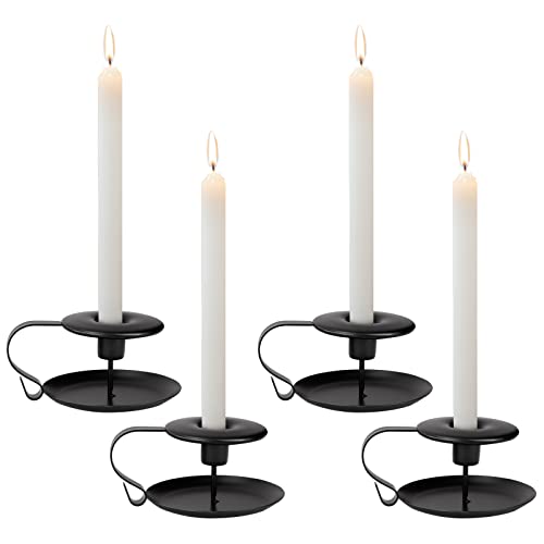 4 Stück Vintage Kerzenhalter mit Griff, Schwarz Kerzenständer Stabkerzen, Eisen Kerzenleuchter, Metall Kerzenleuchter für Tische Dekorationen Dinning Valentinstag Weihnachten Hochzeitsfeier