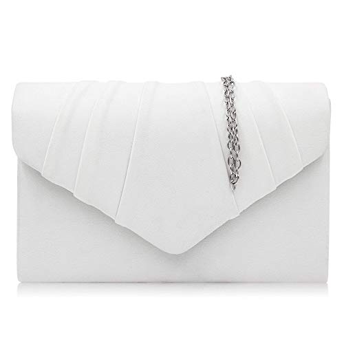 Milisente Clutch Damen, Elegante Samt Clutch Umschlag Crossbody Klassisch Clutch Tasche Abendtasche (Weiß)
