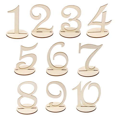 MagiDeal Holz 10cm Tischnummern 1-10 Basis-Set Hochzeit Geburtstagsparty Französisch