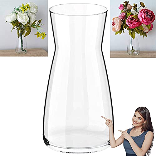 SILK ATELIER Handgefertigte Blumenvase aus klarem Glas, zylindrisch, 20 cm hoch
