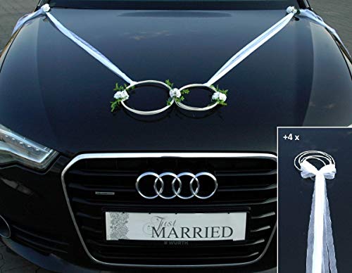 SANFTES Ringe Braut Paar Rose Deko Tauben Herze Dekoration Hochzeit Car Auto Wedding Deko (weiß)