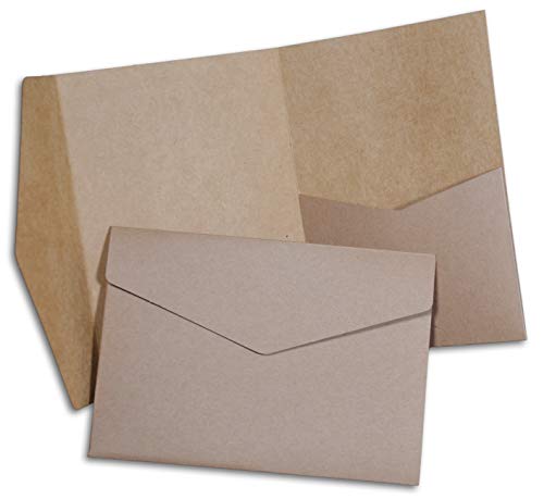 Hochzeit DIY Pocketfold Einladungskarten blanko mit Umschlägen - 20 Stück, Größe B6 - Kraftpapier Karten, Klappkarten, Kartenset zum Selbstgestalten - personalisierte Einladungen