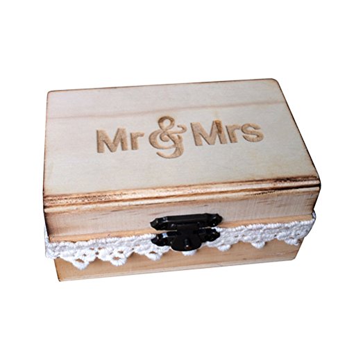 TOPBATHY Rustikale Ringbox aus Holz Vintage Mr Mrs Spitze für Hochzeit, Verlobung, Heiratsantrag (Holzkiste)