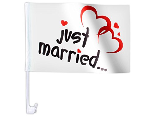 Eine Alsino Autoflagge Autofahne für die Hochzeit 'Just Married' Auto Flagge Fahne, wählen:AFL-10 Just Married Herzen