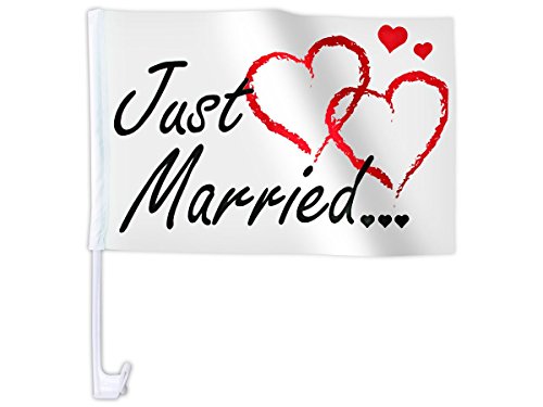 Just Married Autoflagge Autofahne mit Herzen für die Hochzeit (Afl-10c) - 45 x 28 cm - hält bis zu 100 km/h