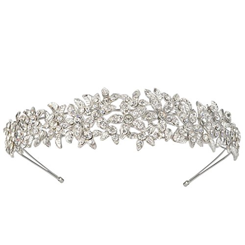 EVER FAITH® elegant Blume Braut österreichischen Kristall Diadem Haarband Haarschmuck Silber-Ton A10427-1