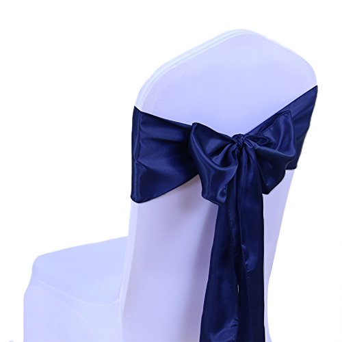 SINSSOWL 100 stück Hochzeit Dekoration Mehrfarbig Satin Stuhl Bezug Bow Ties in Event & Party Supply Stuhl Schärpen- Marineblau