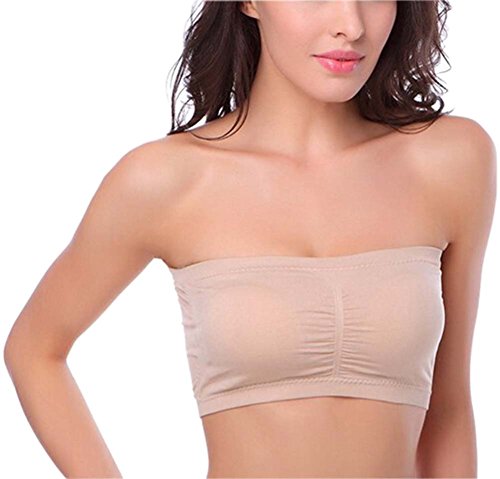 HOEREV BH Tube Top Bandeau Style Abnehmbare Padding BH Nahtlose Stretch, Beige - Beige, Gr. Small