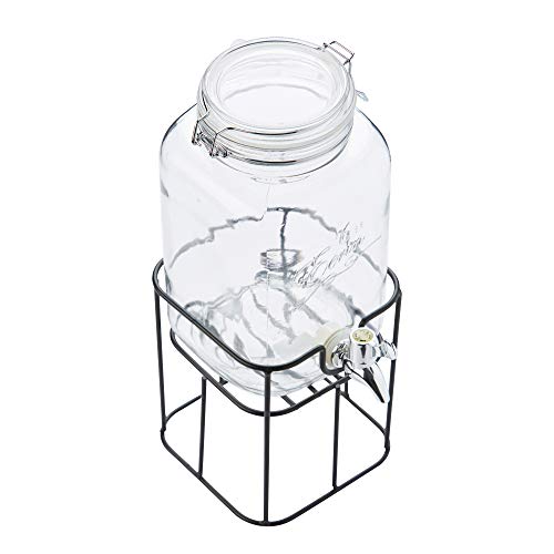 Point-Virgule 3,6L Getränkespender Dispenser aus Glas mit Zapfhahn und Metallhalter, Ständer in Weckglas-Optik