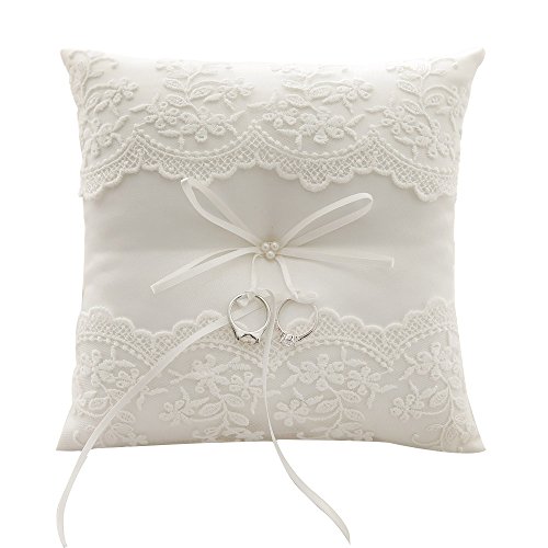 Awtlife Lace Wedding Ring Pillow Ivory Pearl Cushion Bearer 21cm