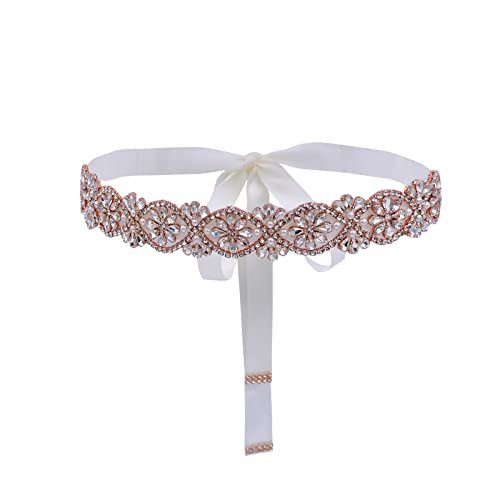 JHOO Strass Brautgürtel Kristallhochzeitsgürtel Brauthochzeitsgürtel für Kleid Abendkleid (Rosagold)