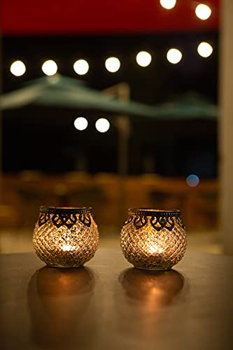 Jinfa 2er Set Teelichthalter aus Glas Windlichter Kerzengläser Teelichtgläser Geschenk | Kugelform | Elegantes Silber Ø 8cm x h 8.8cm