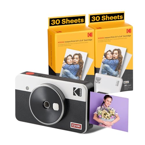 KODAK Mini Shot 2 Retro 4Pass 2-in-1-Sofortkamera, Sofortbildfilm, mit Fotodrucker (5,3 x 8,6 cm) und Pack mit 68 Blättern, Weiß