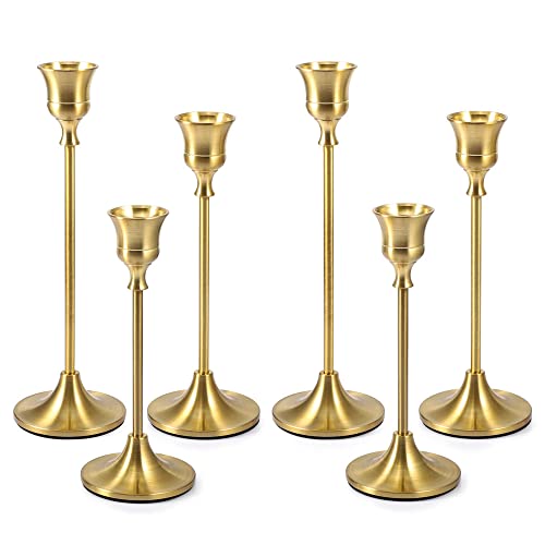 Enerdock Set of 6 Kerzenständern Messing Gold Taper Kerzenhalter Dekorativ für Esszimmer, Herzstück, Hochzeit, Tisch, Kaminsims, Candlelight Dinner, Party
