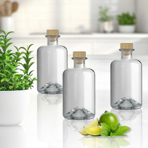 Geniess-Bar! 3 Glasflaschen 500 ml leer zum selbst Befüllen mit Korken Apothekerflasche Essig Öl Flasche