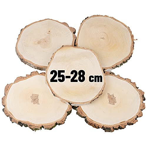 La Manuli Holzscheiben Rund, 2 Stück Groß, Durchmesser 25-28cm, 2.5 cm Dicke, Baumscheiben für DIY Handwerk, Tischdekoration, Gemälde, polierte Baumscheiben mit Rinde | Holzdeko zum basteln (2)