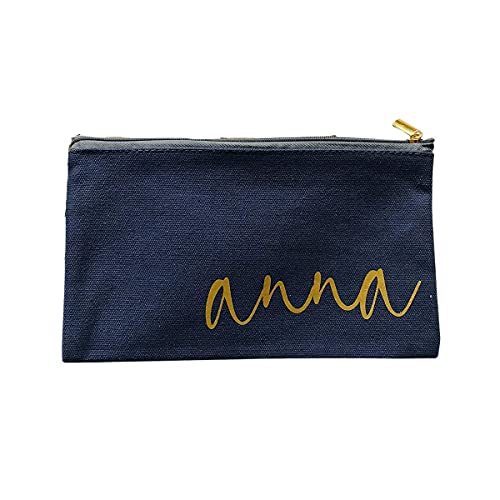 Kosmetiktasche klein ideal für die Handtasche personalisiert mit Namen blau gold in 2 Größen