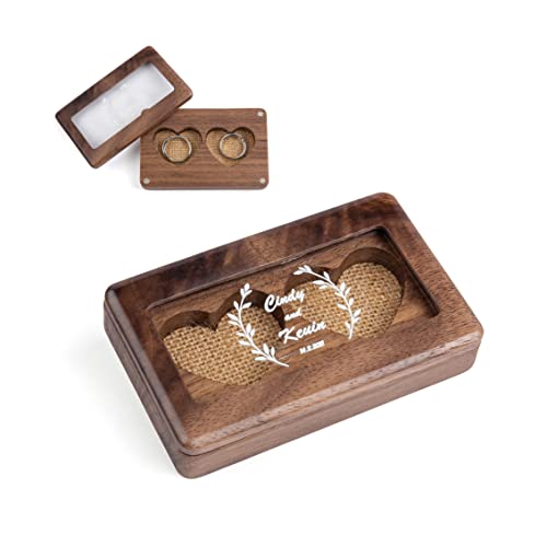 ALBERTBAND Holz Ehering Box Personalisierte Ringkissen Box mit Namen & Datum Graviert Ringbox zur Hochzeit Ringschatulle für Vorschlag Hochzeit Verlobung Geburtstags Zeremonie