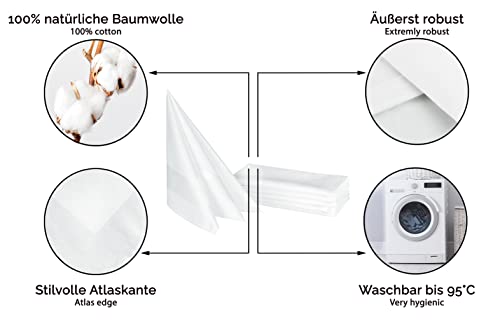 ZOLLNER 6er-Set Damast Stoffservietten, Baumwolle, 50x50 cm, Atlaskante, weiß